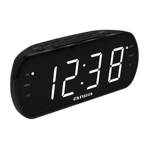 Aiwa Dual Alarm Clock Radio with Large LED Display & Backup Battery (Black)