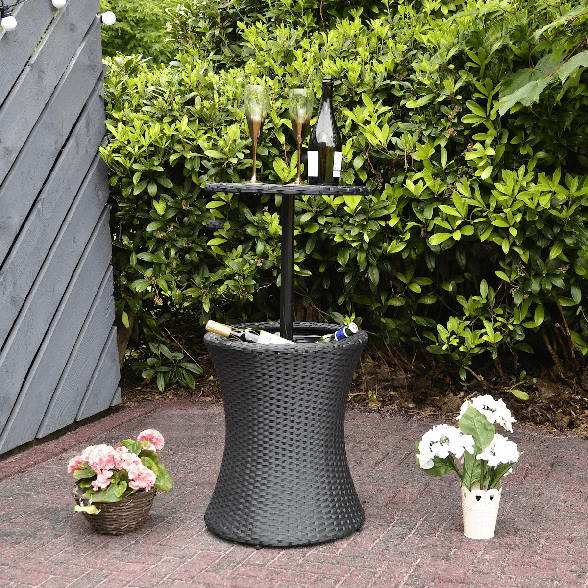Azuma Drinks Cooler Table Garden Patio Rattan Black or Grey