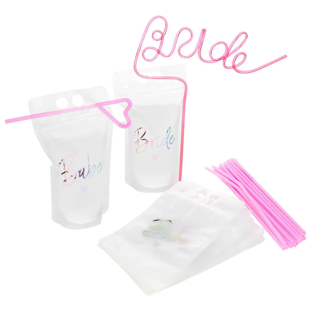 Bachelorette Drink Pouch Cups with Straws, 16 Pack