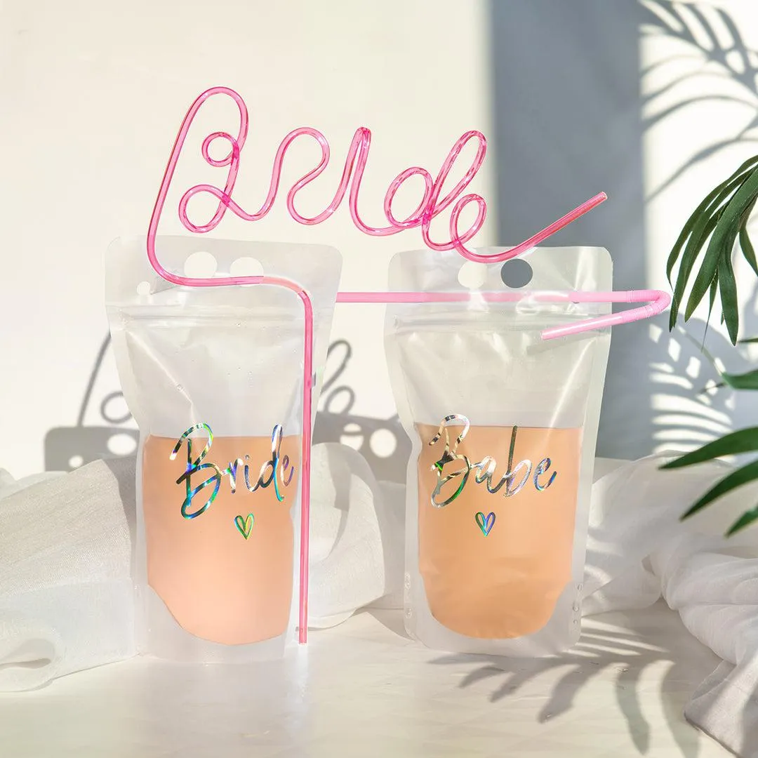 Bachelorette Drink Pouch Cups with Straws, 16 Pack