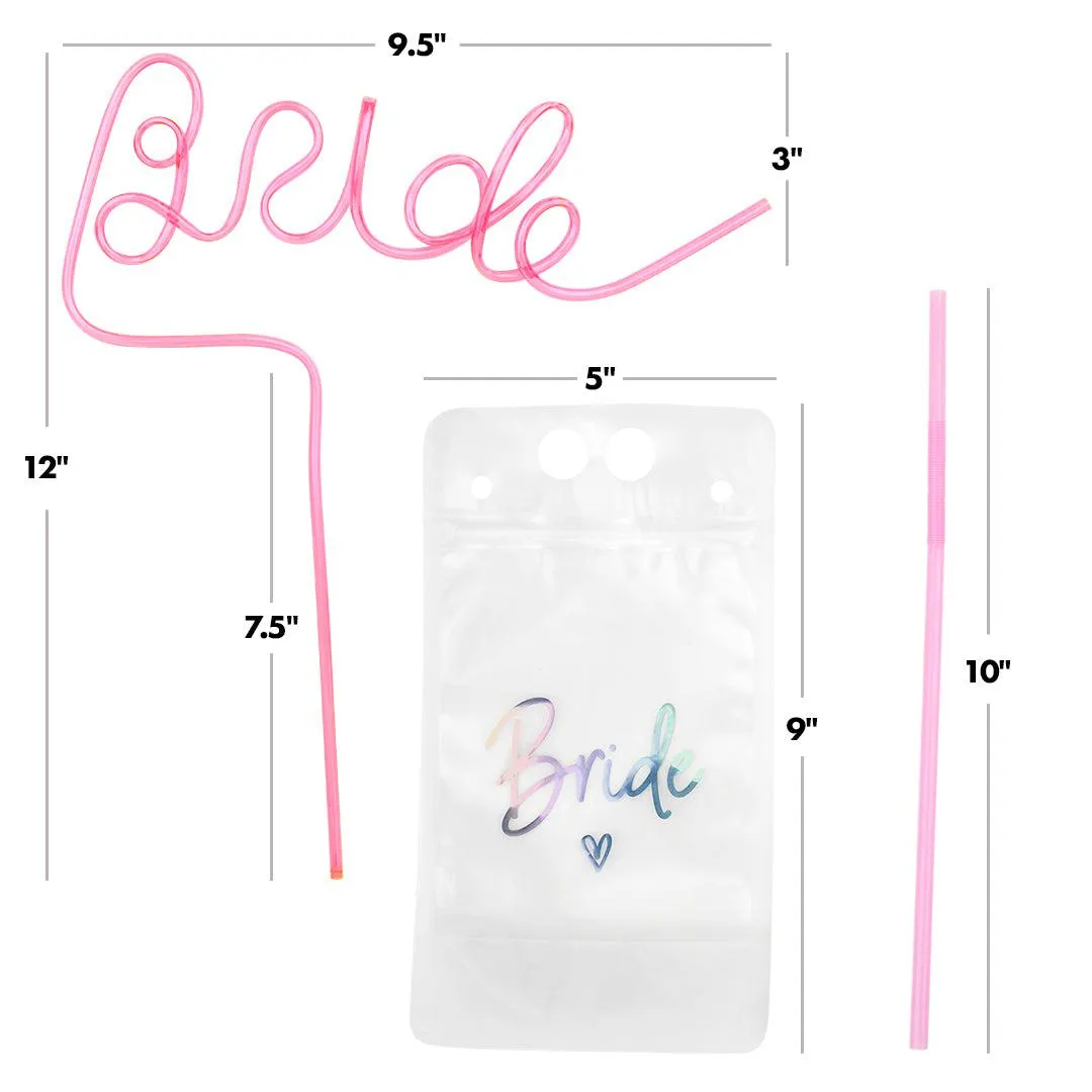 Bachelorette Drink Pouch Cups with Straws, 16 Pack