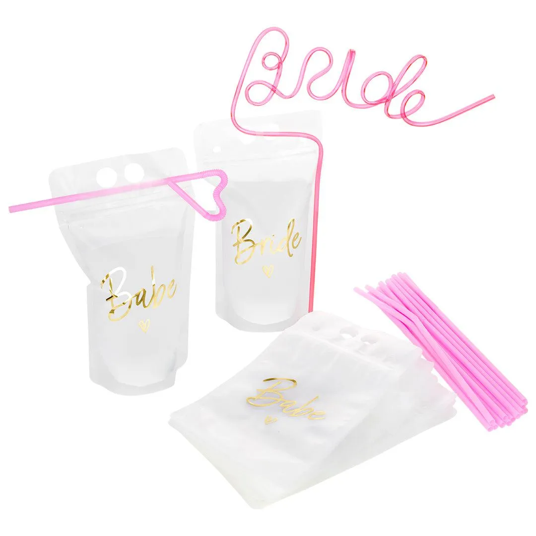 Bachelorette Drink Pouch Cups with Straws, 16 Pack
