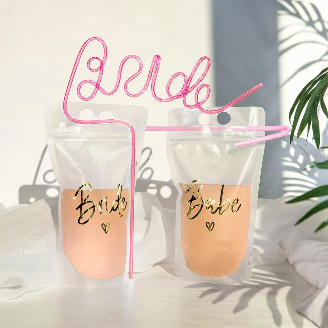 Bachelorette Drink Pouch Cups with Straws, 16 Pack