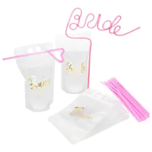 Bachelorette Drink Pouch Cups with Straws, 16 Pack