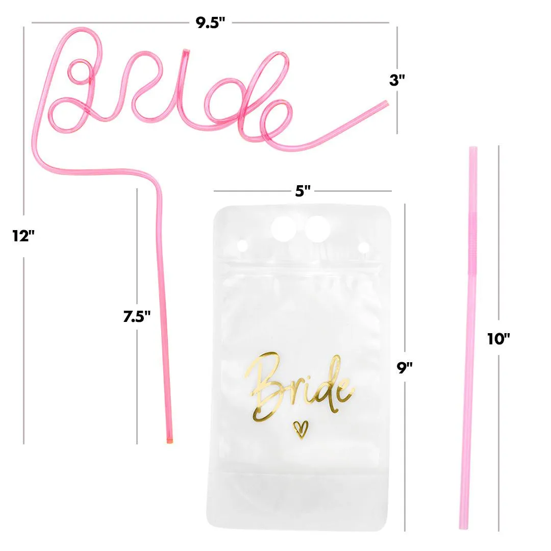 Bachelorette Drink Pouch Cups with Straws, 16 Pack