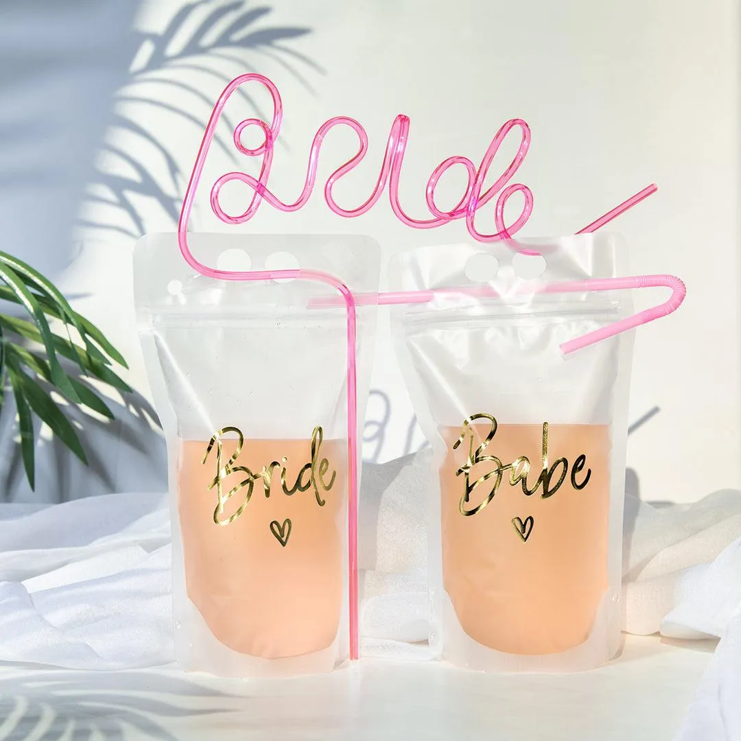 Bachelorette Drink Pouch Cups with Straws, 16 Pack