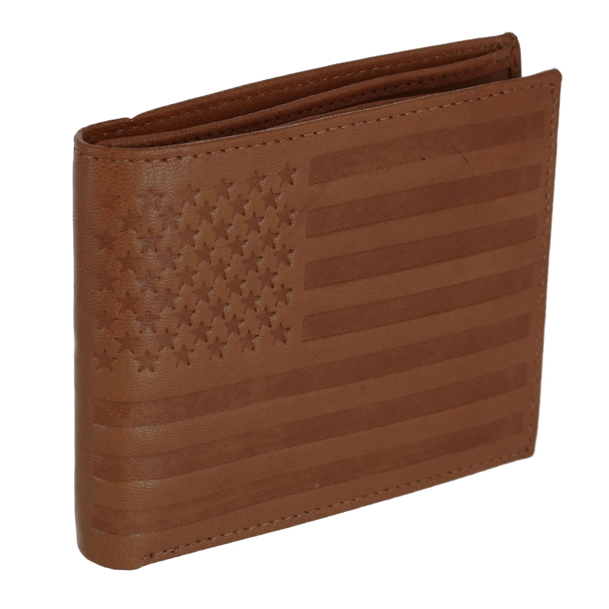 CTM® Men's Leather American Flag Embossed Bifold Wallet