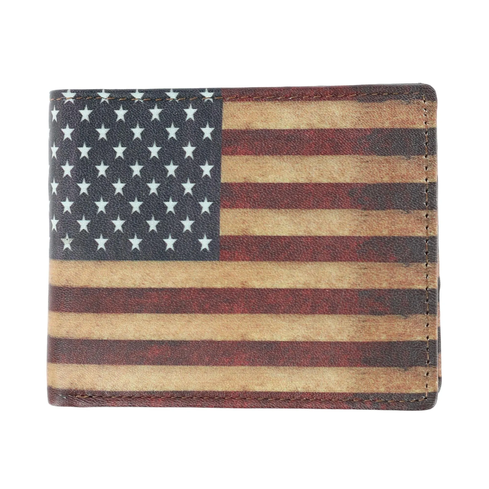 CTM® Men's Leather RFID Vintage American Flag Bifold Passcase Wallet