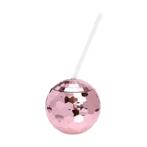 Disco Ball Rose gold Drink Tumbler with Straw, 1 count