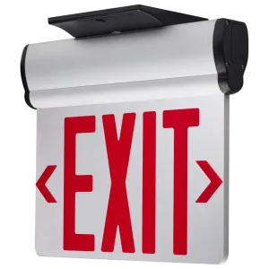 Edge-Lit LED Exit Sign, Dual face with Red Letters, Silver Finish, Battery Backup Included, Top/Back/End Mount