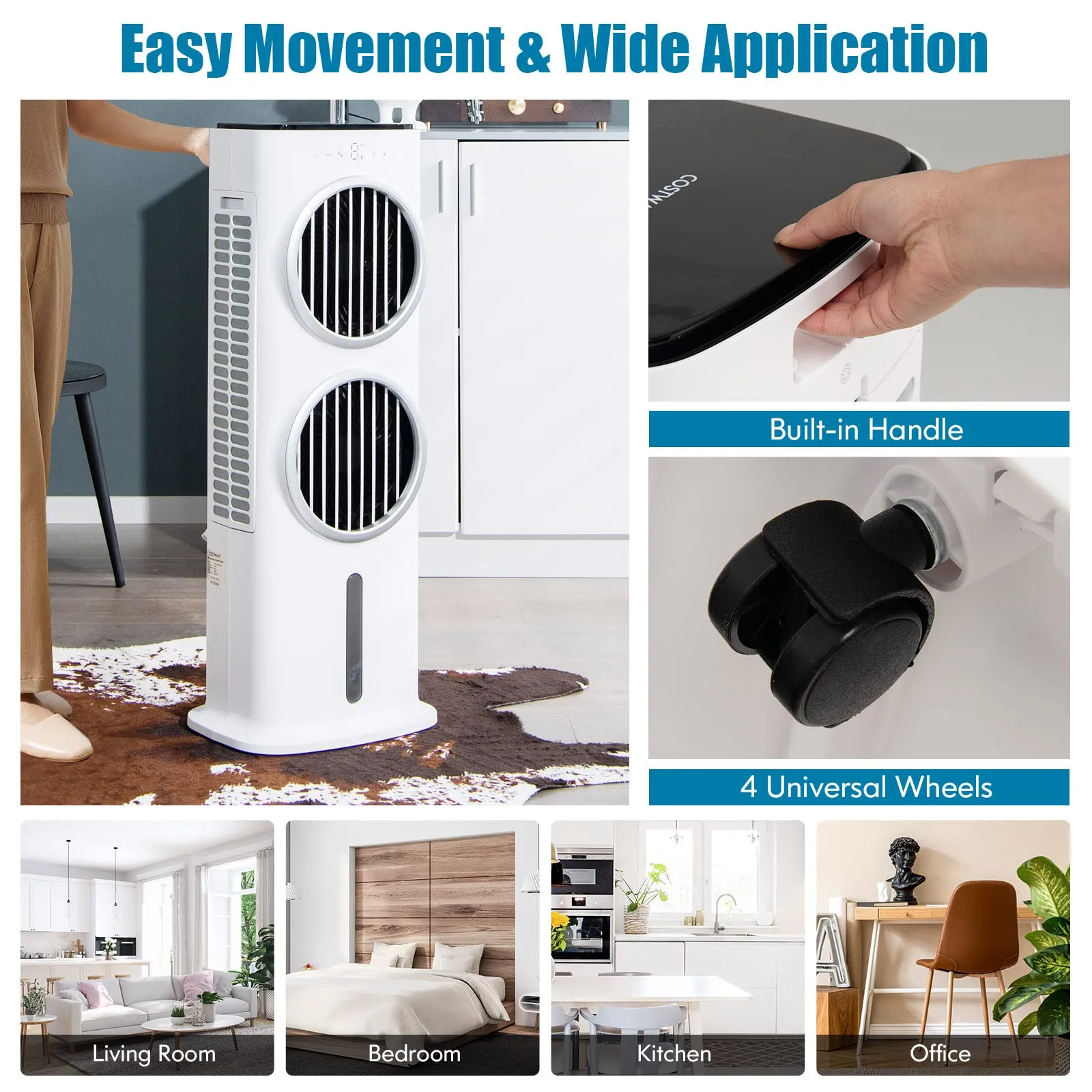 Evaporative Air Cooler, with Remote Control, 3-in-1 Portable Quiet Swamp Cooler with 3 Modes