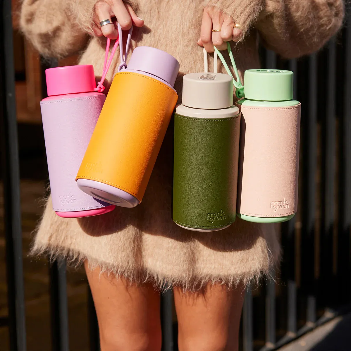 Frank Green Insulated Drink Bottle 1L - Lilac Haze & Cactus Leather Sleeve - Sunburst