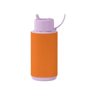 Frank Green Insulated Drink Bottle 1L - Lilac Haze & Cactus Leather Sleeve - Sunburst