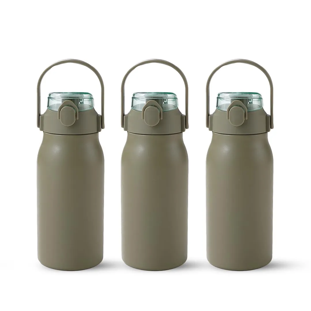 Homestic Water Bottle | Vacuum Insulated Travel Bottle | Hot & Cold Water Bottle | Sipper Lid & Handle Water Bottle | 1000 ML | Pack of 3 | HH-22111D | Green
