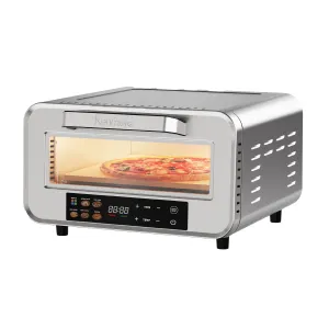 Kenmore Indoor Electric Pizza Oven - Cook 12” Pizza In Minutes | Heats To 750°F For Wood Fired Taste | Portable Countertop Pizza Maker | 5 One-Touch Presets | Pizza Stone & Peel | Stainless Steel