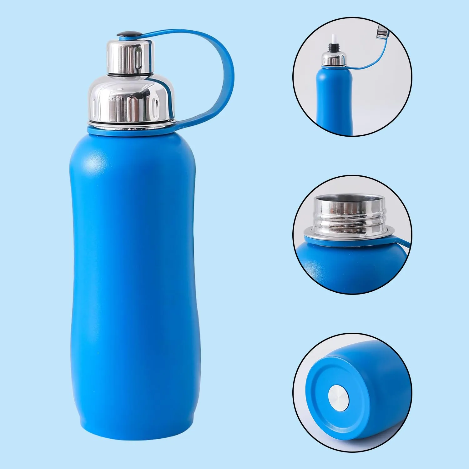 Kuber Industries Pack of 3 Vacuum Insulated Water Bottle| Stainless Steel Sipper Water Bottle | Hot & Cold Water Bottle | Leakproof, BPA Free, Rustproof | 750 ML | Blue