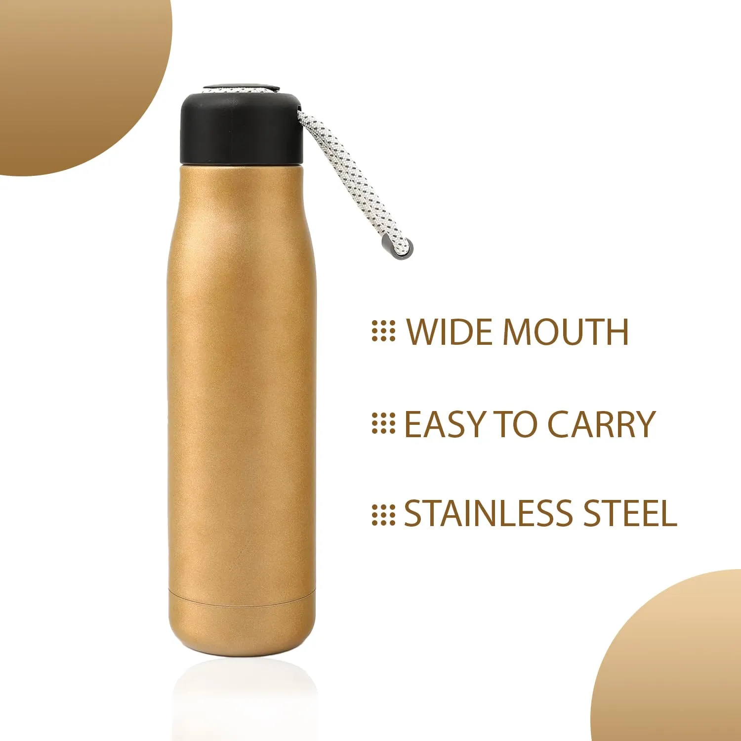 Kuber Industries Pack of 3 Vacuum Insulated Water Bottle | Stainless Steel Water Bottle | Hot & Cold Water Bottle | Leakproof, BPA Free, Rustproof | 550 ML | Brown