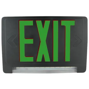 LED Combo Exit Sign, Double Face with Green Letters, Black Finish, Battery Backup Included