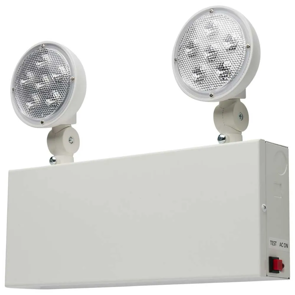 LED Emergency Light, 1.5 Watts, 220 Lumens, 2 Adjustable Light Heads, 120-277V, White