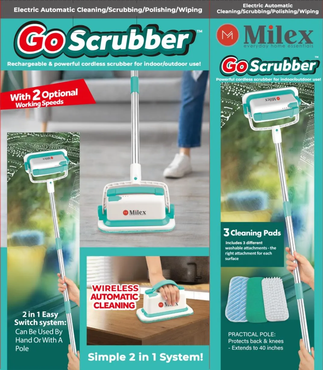 Milex Cordless GO SCRUBBER - Uses Powerful Vibrations To Remove Dirt & Grime