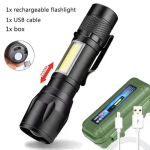 Mini Torch LED  Rechargeable Flashlight Portable USB Charging Flashlight High Power Bank Camping Waterproof Long Range Lantern