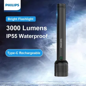 Philips 3000 Lumen Flashlight  IP55 Waterproof High Power Rechargeable LED Flashlight Camping Light for Self Defense Outdoors