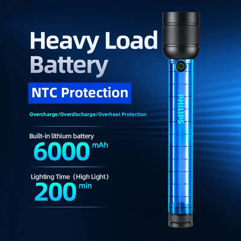 Philips 3000 Lumen Flashlight  IP55 Waterproof High Power Rechargeable LED Flashlight Camping Light for Self Defense Outdoors