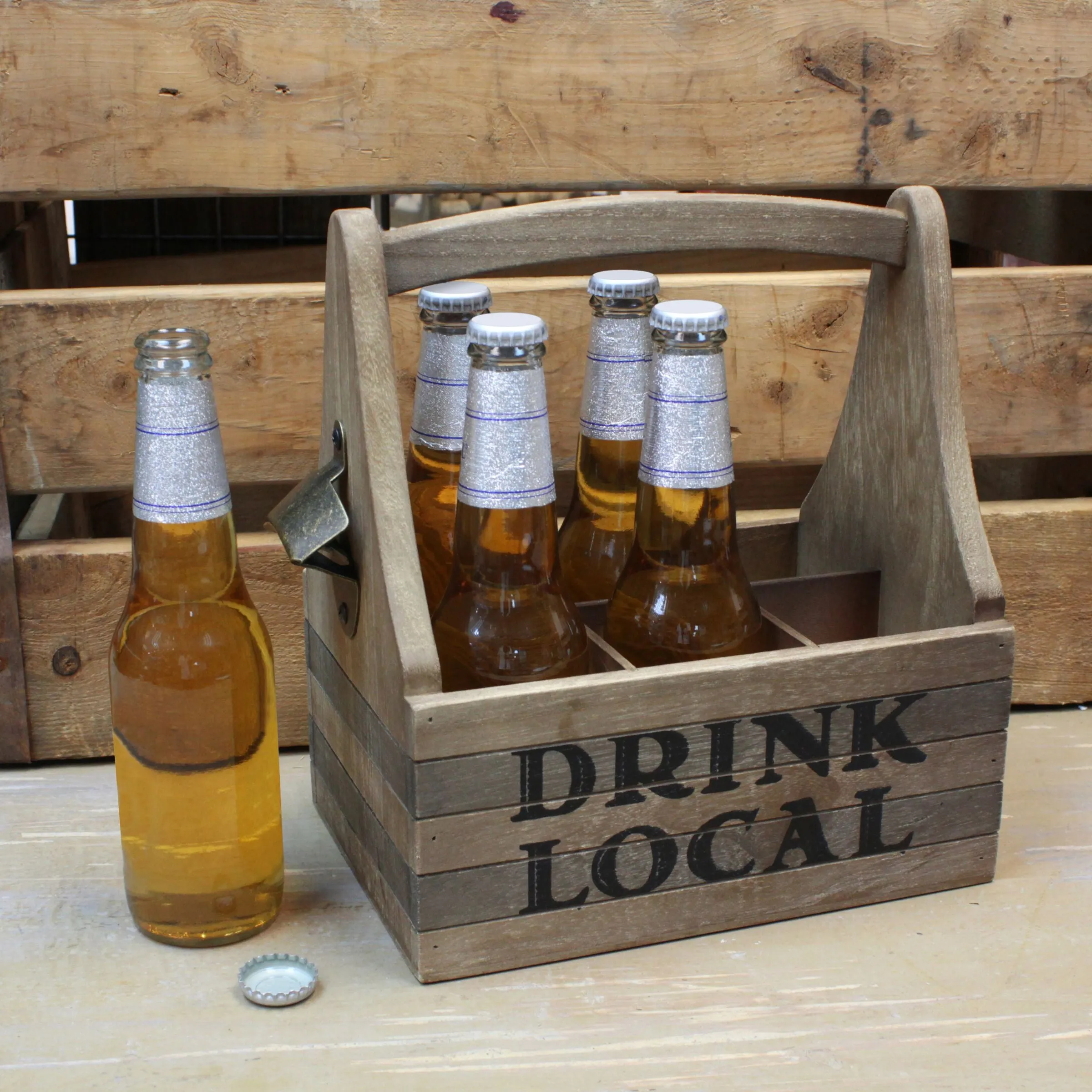 "Drink Local" Wood Drink Caddy with Bottle Opener