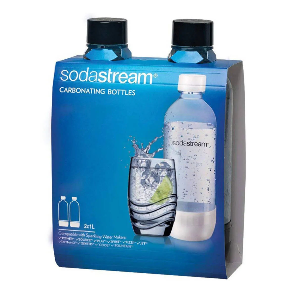 SodaStream Fuse Twin Pack Dishwasher Safe Carbonating Bottles Black 1L