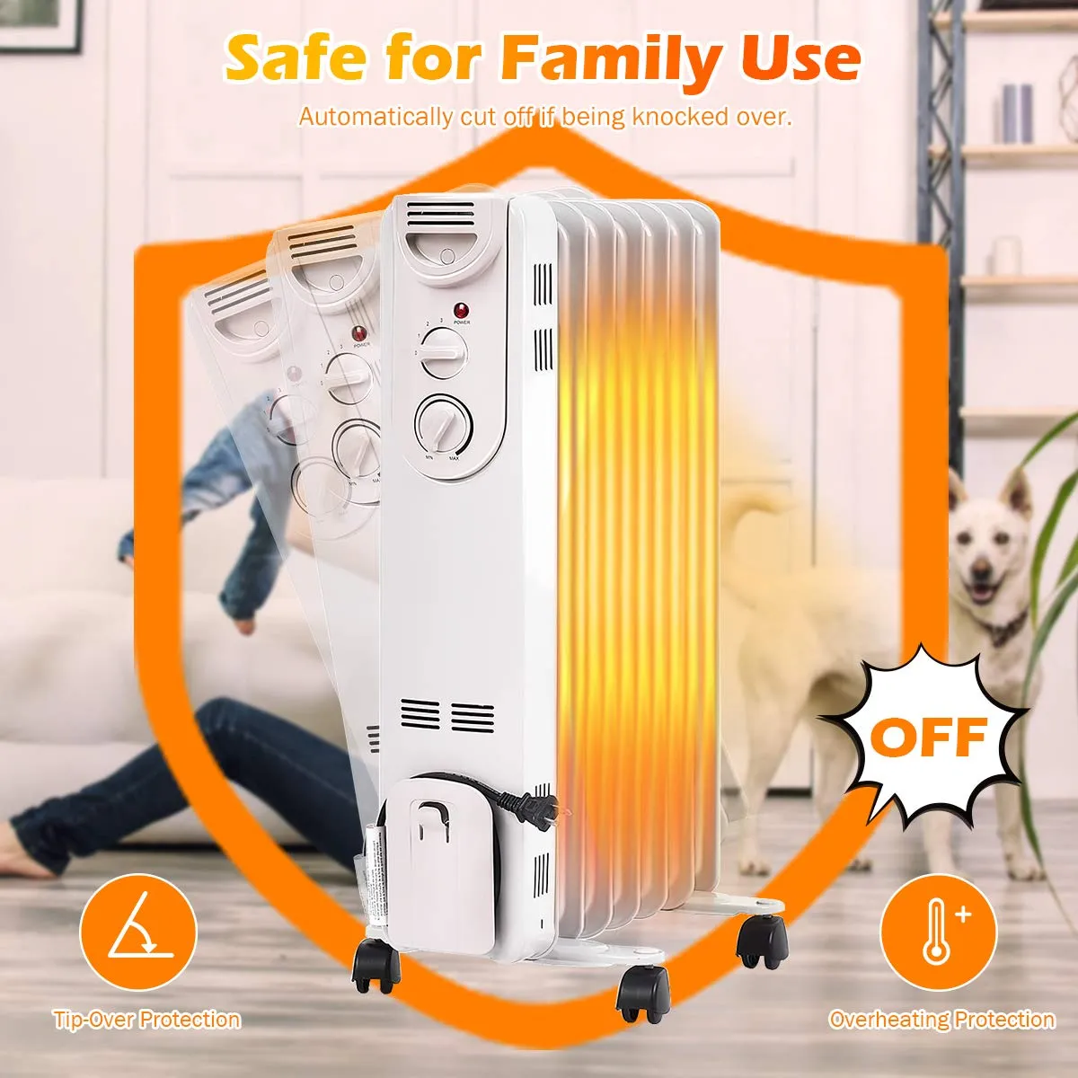 TANGKULA 1500W Oil-Filled Heater, Portable Radiator Heater with Adjustable Thermostat