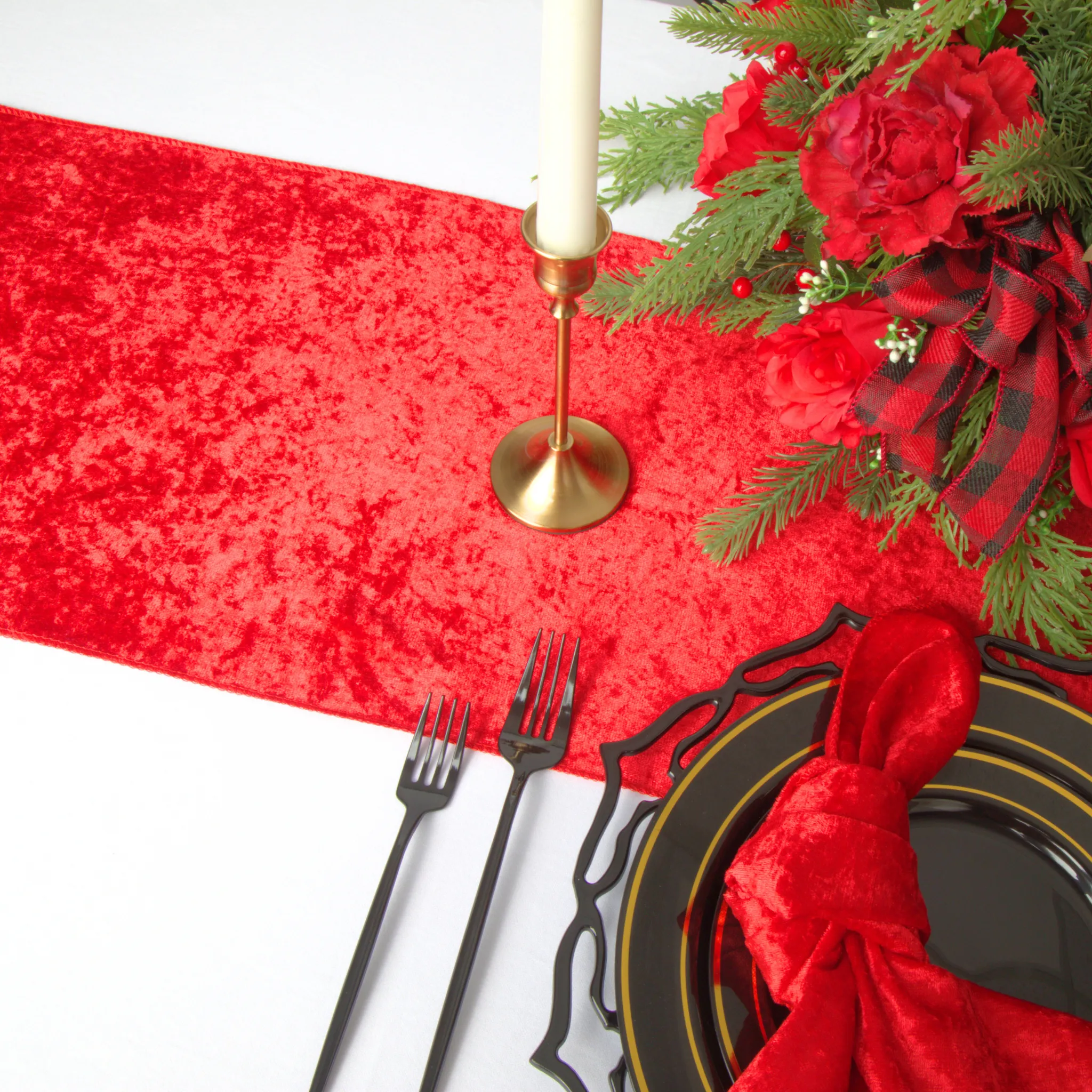 Velvet Table Runner - Red