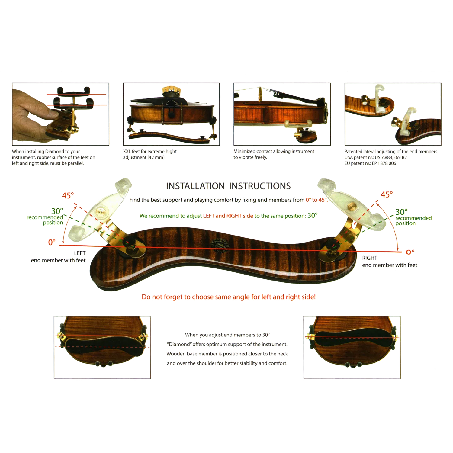 Viva La Musica Viola Diamond Shoulder Rest - Dark Maple Wood