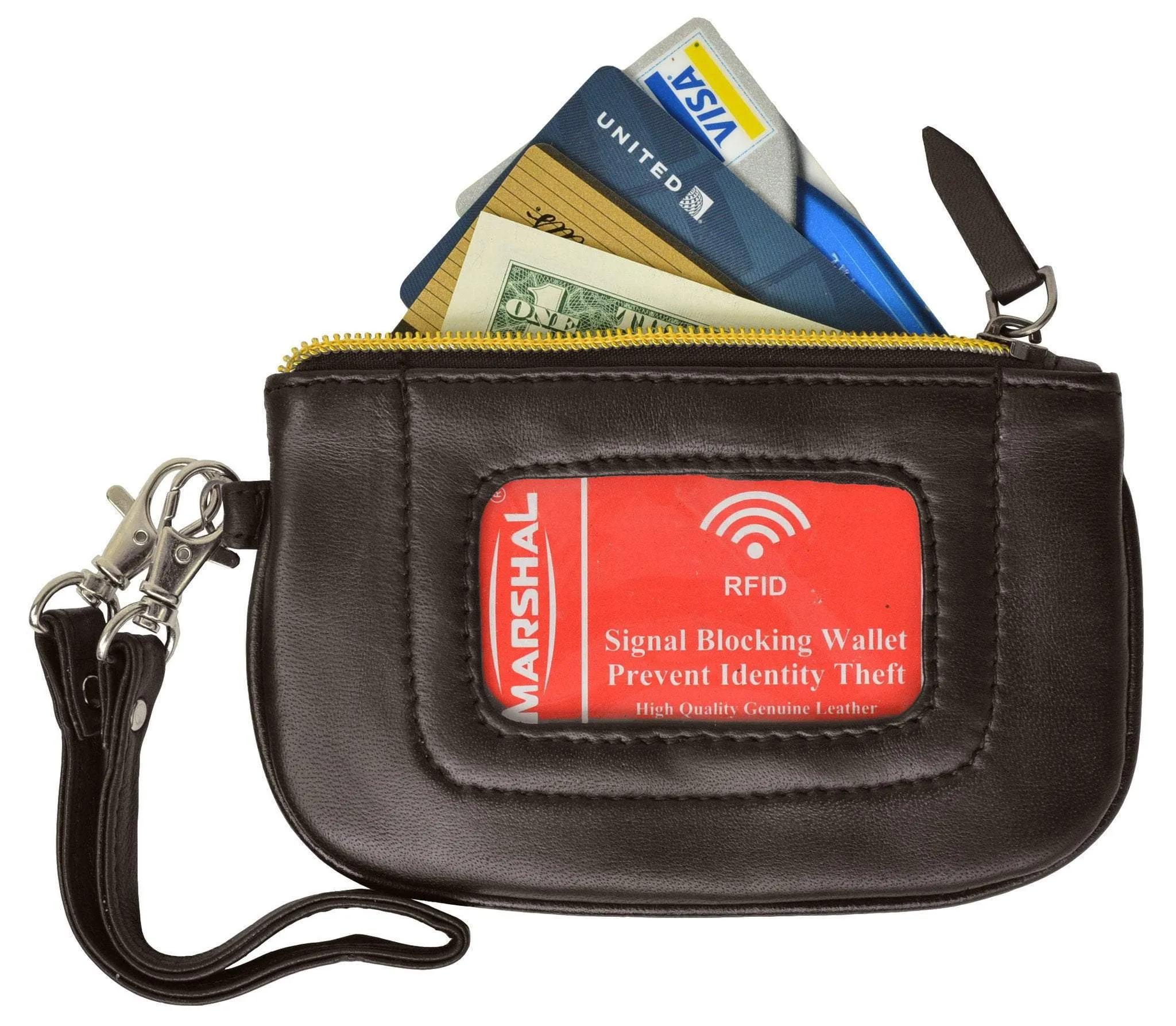 Women's Premium Leather RFID Blocking Safe Zip ID Pouch RFID P 1110 (C)